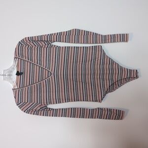 Wild Fable Pink Stripe V Neck Long Sleeve Bodysuit Shirt